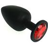 BONDAGERIE® Sextoy Plug Anale in Silicone Medico 100% Sicuro nero con gioiello Rosso, Sacchetto in Raso Incluso Taglia M