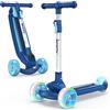 besrey Monopattino per Bambini da 3-10 anni,Monopattino Piegevole a 3 Ruote per Bambino e Bambina con LED,Regolabile Altezza (Azzurro)