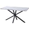 GrandCA HOME Tavolo da Pranzo Moderno da 140 cm con Piano Effetto Marmo, Tavolo da Cucina con Quattro Gambe in Metallo, per Sala da Pranzo in Soggiorno, WH+BK