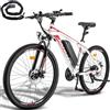 Fafrees Bicicletta Elettrica 26 Bici Elettrica Mountain Bike 21 Velocità Batteria Rimovibile 36V13Ah EBike Uomo Donna Adulti, Freni a Disco Meccanici, Autonomia di 80-100km, Bianco, con Lucchetto