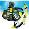 Shyllin Maschera Snorkeling, Maschera Subacquea Adulti con Supporto per Fotocamera, Set per Snorkeling con Maschera e Snorkel,180° Panoramici Anti-Appannamento Vetro Temperato Nuoto (Giallo)
