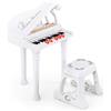 COSTWAY Tastiera Pianoforte a 31 Tasti con Microfono e Sgabello, Pianoforte Giocattolo Portatile con Modalità di Insegnamento a LED, Pianoforte a Coda per Bambini 3+ Anni (Bianco), 35 x 30 x 55 cm