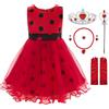 JerrisApparel Costume Ladybug Coccinella Bambini Vestito Halloween Cosplay Festa (5-6 anni, Rosso)