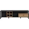 Forte HIGH ROCK Mobile base TV, posizione destra, con 1 cassetto, in legno derivato, finitura in nero e rovere riviera, 181,3 x 49,9 x 40,2 cm
