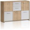 Forte NEWFACE Forte Quadro Cassettone con 5 Ante e 2 cassetti, in Legno derivato, Rovere Sonoma e Bianco, 113,9 x 77,5 x 29,6 cm