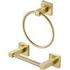 WOLIBEER Portarotolo per carta igienica in oro, porta asciugamani in ottone spazzolato, anello porta asciugamani, set di ferramenta da bagno moderno in acciaio inox da parete 2 pezzi