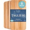 Creative Home Set di Taglieri 6x Tagliere da Cucina in Legno Oliato | 22,5 x 12.5 x 1.2cm | Taglieri Professionale in Legno Ideali per Aperitivo, Pane, Formaggi| Legno di Faggio Naturale | Reversibile