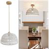 YNDD Lampada a Sospensione Rattan, Boho legno Corda Lampadario con 2 Base da Lampade Vintage Rope Sisal Ristorante Bianco Paralume in Carta Intrecciata E27 Illuminazione da Soffitto per Camera da Letto