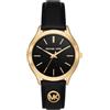 Michael Kors Orologio Slim Runway da donna, movimento al quarzo a tre lancette da 38 mm con cinturino in pelle, 38 mm, Nero e oro