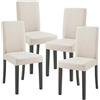 [en.casa] Set di 4 Sedie Imbottite da Sala Pranzo con Gambe in Legno Massiccio Rivestimento in Tessuto per Cucina Salotto Ufficio - Beige
