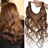 SEGO Extension Filo Invisibile Capelli Veri Naturali No Clip Mossi Ricci Fascia Unica Regolabile Remy Human Hair 3/4 Full Head 60g (40cm, 6 Castano Chiaro)