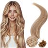 Elailite Extension Capelli Veri Cheratina 1 Grammo Biondo Sabbia Balayage Biondo Chiaro, 25 Ciocche 100% Human Hair Indiani 45cm 25g #18/#613