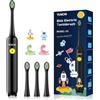 YUNCHI Spazzolino Elettrico Bambini 3-6-12 Anni, K5 Ricaricabile Spazzolino Elettrico con Timer 2 Minuti, 3 Modalità, 4 Testine Morbide, IPX7 Impermeabile Spazzolino Bambini con 4 Adesivi (Nero)