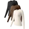 Generico 3 Pezzi Maglietta a Manica Lunga Donna T-Shirt Girocollo Leggera Traspirante Maglietta Running Yoga Fitness Outdoor Sport Top in Tinta Unit Maglietta Termica Cotone Palestra