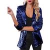 ORANDESIGNE Blazer Donna Elegante Cerimonia con Paillettes Brillantini Giacca Glitter Cappotto Curvy Slim Fit Tailleur Business Ufficio OL Formale Affari Giacche Moda Jacket Blu S