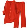 Generico Completi Donna Sportivi Coordinato Cotone E Lino Estivo Tute Da Ginnastica Casual Elegante Leggera Camicia + Pantaloni Spiaggia Maniche 3/4 Set Spiaggia Jogging Comodo Traspirante Jogging Tracksuit