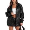 ECDAHICC Giacca da donna autunno moda ecopelle oversize giacca bomber giacca in pelle per donna abbigliamento invernale, Nero , L