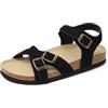 Merking Donna Ciabatte Sandali Estive con Comodi Slide Ortopedici Doppia Plantare in Sughero Fibbia Pelle Scamosciata Pantofole XZ554-Black-EU37