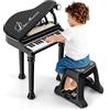 RELAX4LIFE Pianoforte per Bambini con 31 Tasti e Sgabello, Tastiera Pianoforte Elettronico con Microfono Regolabile, Giocattolo Musicale Regalo per Bambini 3+ Anni (Nero)