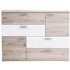 Forte Skive Cassettiera con 2 Ante e 4 cassetti, Materiale a Base di Legno, Rovere Sabbia/Bianco, 124,9 x 41,3 x 95,9 cm