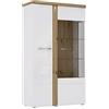 Forte Tuluza Vetrina con 1 anta e 1 anta in vetro, in legno, bianco combinato con rovere Artisan e bianco lucido, 98,5 x 164 x 43,2 cm