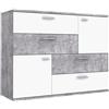 Forte Skive Cassettone con 2 Ante e 4 cassetti, in Legno derivato, Finitura Effetto Cemento Grigio Chiaro e Bianco, 124,9 x 41,3 x 95,9 cm