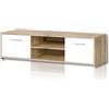 FORTE Quadro Mobile base TV con 2 ante, in legno derivato, rovere Sonoma e bianco, 39 x 136 x 52,7 cm