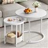 YITAHOME Set di 2 tavolini da salotto, rotondi, moderni, con borsa in tessuto, impilabili, con piano in legno e telaio in metallo, per soggiorno, ufficio, casa