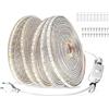 FOLGEMIR Striscia LED con interruttore 10 metro Bianco Freddo, Nastri LED 220V 230V, 60 LEDs/m strip, IP65 impermeabile