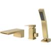SHANFO Rubinetto per Vasca 3 Fori, Rubinetto per Bordo Vasca Cascata, Miscelatore per Vasca da Bagno con Doccetta, Oro Spazzolato, 6Y4OK