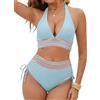 CheChury Costume da Bagno Donna A Vita Alta Due Pezzi Costume da Bagno Halter Bikini Set Imbottito Bikini Mare Curvy Sexy Push up Costumi Mare Donna Scollo a V Swimwear Beachwear Abiti da Spiaggia