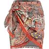 ZAFUL Gonna a fessura da donna, stampa boho, cravatta laterale, gonna avvolgente con nappa, mini gonna casual da spiaggia, 1-arancione., L