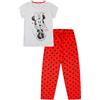 Disney Pigiama lungo da donna Minnie Mouse rosso grigio in cotone, Rosso, 18-20