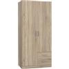 Forte Joakim 90 200 - Armadio piccolo design moderno con ante a 2 cassetti, ripiani e asta appendiabiti, rovere Sonoma, 91 cm di larghezza x 197 cm di altezza x 54 cm di profondità
