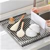 Laphontab Scolapiatti da Appoggio, Scolapiatti Pieghevole in Acciaio inox Sopra il Lavello della Cucina, Organizer Cucina Accessori & Tappetino Scolapiatti per Spugne, Tazza, Frutta, Verdura-Nera.