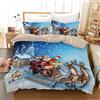 AVJWWD Set di biancheria da letto natalizia,Microfibra Copripiumino con Babbo Natale e alce motivo,decorazione natalizia, set regalo per ragazzi e ragazze (Slitta Blu, 135 x 200 cm)