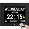 Yuanzeco Sveglia con giorno e data per anziani, 3 display, calendario digitale, cornice per foto, display dimmerabile automatico, 15 opzioni di sveglia, orologio con giorno e mese non abbreviati