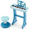 KOMFOTTEU Pianola Bambini Musicale Tastiera, Tastiera Digitale a 37 Tasti, Mini Tastiera con Effetti Luminosi e Microfono, Strumenti Musicali con Sgabello, 22 Battiti/4 Toni/4 Ritmi (Blu)