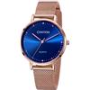 Comtex Orologio Donna Acciaio Inossidabile Bracciale Oro Rosa Quadrante Blu Analogico al Quarzo Orologio da Polso Moda