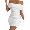 Ausing Abito Aderente con Spalle Scoperte Donna Sexy Vestito Discoteca Corto Tubino Abiti Party Cocktail Elegante Mini Abito Increspato Attillato Vestiti Bodycon Senza Maniche Schienale Ballo Bianco S