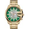 Diesel Orologio Mega Chief Slim da uomo, Movimento cronografico con cinturino in acciaio inossidabile, 48 mm, Tono oro e verde