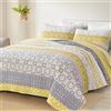 WONGS BEDDING Set di biancheria da letto king size, motivo patchwork a righe bohémien, con copriletto estivo e 2 federe, in microfibra leggera, motivo floreale, 260 x 228 cm