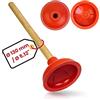 Your Day Mate Sturalavandini universale, ventosa Ø 130 mm per lavandino, lavabo, WC, orinatoio, doccia, vasca da bagno, pulitore di scarichi in sovrapressione e sottopressione con manico in legno da 36 cm