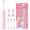 YUNCHI Spazzolino Elettrico Bambini 3-6-12 Anni, K5 Ricaricabile Spazzolino Elettrico con Timer 2 Minuti, 3 Modalità, 4 Testine Morbide, IPX7 Impermeabile Spazzolino Bambini con 4 Adesivi (Rosa)
