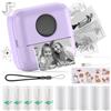 HuiJuKeJi Mini Stampante Fotografica,Stampante Termica,immagine per foto, stampa di ricevute,stampante fotografica,con 10 rotoli di carta 1 adesivo per smartphone, per Fotografica Note Elenco Memo (Purple)