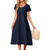 Niwicee Vestiti Estivi Donna Elegant Abito Medio Lunghi Scollo a Rotondo a Maniche Corte Casual Abiti Cotone Tinta Unita Vestito da Mare Lunghezza Oltre Il Ginocchio con Tasche (Blu Scuro, XXL)