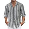 Ryehack Camicia a Righe Uomo Manica Lunga Hawaiana Lino Cotone Shirt Estiva Bottoni Camicie S-3XL