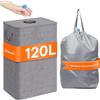 Lifewit 120L Conservazione Delle Bottiglie con Coperchio, Pattumiera Differenziata per Bottiglia Plastica e Bottiglia Vetro, Raccolta Differenziata con Foro, Contenitore Pattumiera, Grigio chiaro