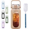 BLUEGO 2000ml Bottiglie d'acqua in vetro con cannuccia e indicatore del tempo Bottiglia d'acqua sportiva grande con custodia in silicone 2 litri Brocca d'acqua in vetro per palestra, Ambra
