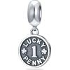CRISNATA Fortunato Penny 1 Ciondolo Moneta, Fit Pandora Collana Bracciale, 925 Argento Sterling Cerchio Rotondo Numero 1 con quattro foglie trifoglio Bead, regalo per i migliori amici/mamma/sorella